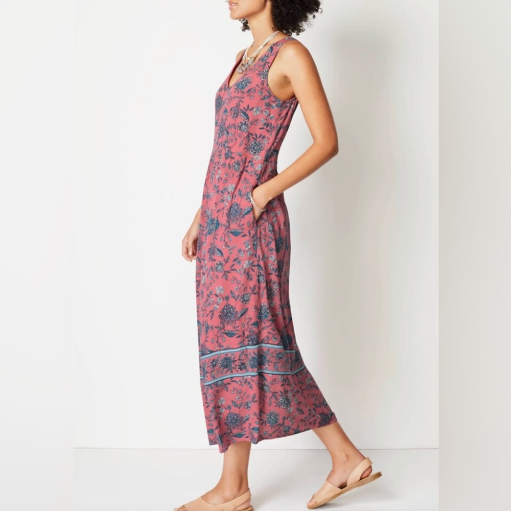 J.Jill Dress Maxi Summer Lotus Flower Boho Lagenlook Garden Tropical Coastal